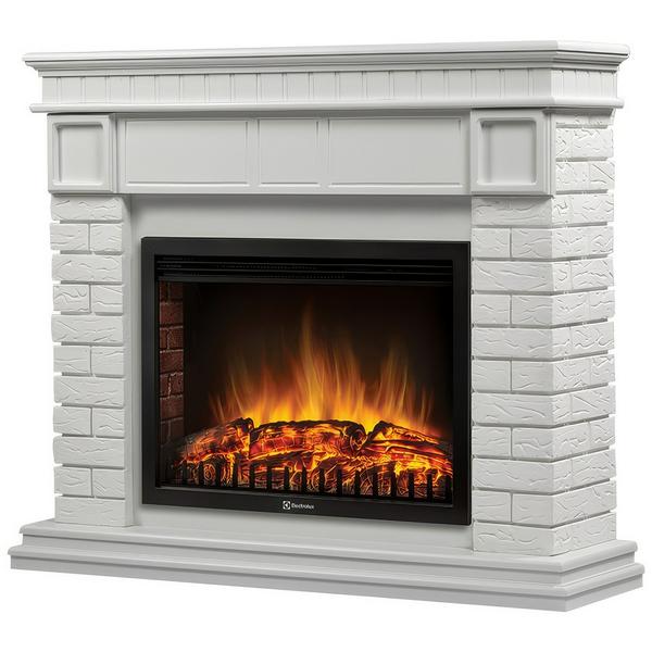 Каминокомплект: Очаг Electrolux EFP/P-2520LS N, портал Bricks 25 камень белый, белая эмаль 1