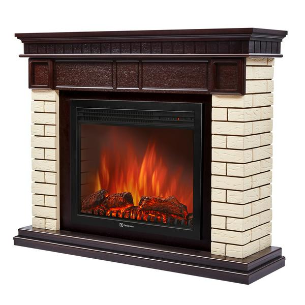 Каминокомплект: Очаг Electrolux EFP/P-2520LS N, портал Bricks 25 камень бежевый, шпон темный дуб 1